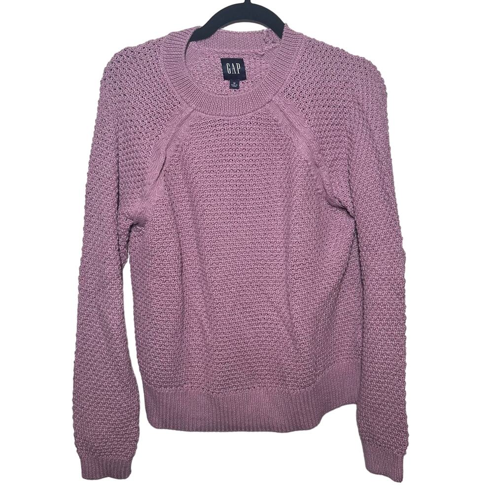 Gap Purple Long Sleeve Waffle Reverse Stockinette Knit Sweater‎ Size Medium